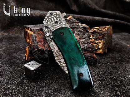 Premium Edition Stained Bone Handle Damascus Steel Folding Pocket Knife