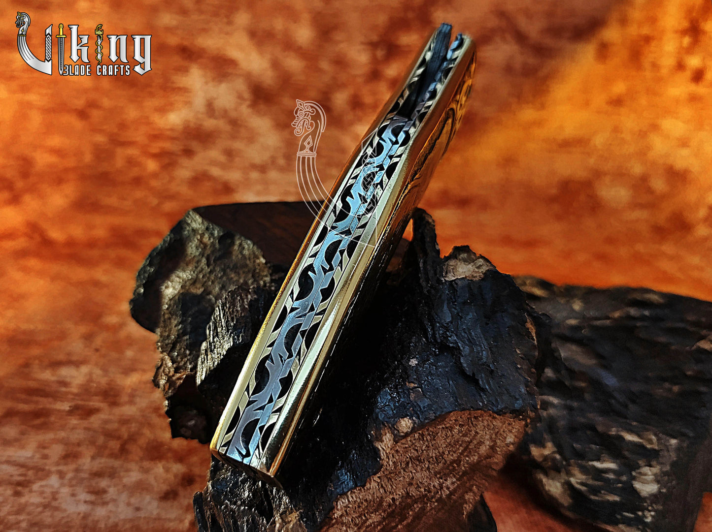 Forged Damascus Steel Blade Ragnar Lothbrok Carved Handle Folding Knife
