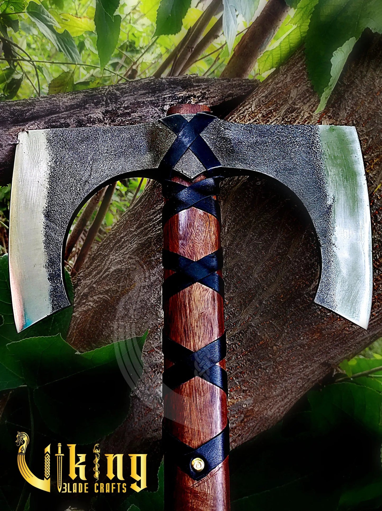 Forged 30" Double Edge Viking Axe with Valknut & Viking Runes Shield Viking_Blade_Crafts
