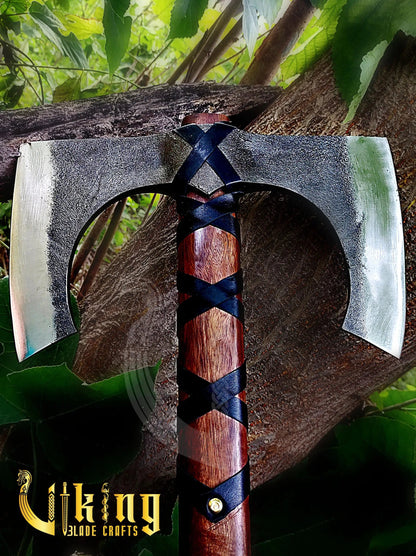 Forged 30" Double Edge Viking Axe with Valknut & Viking Runes Shield Viking_Blade_Crafts