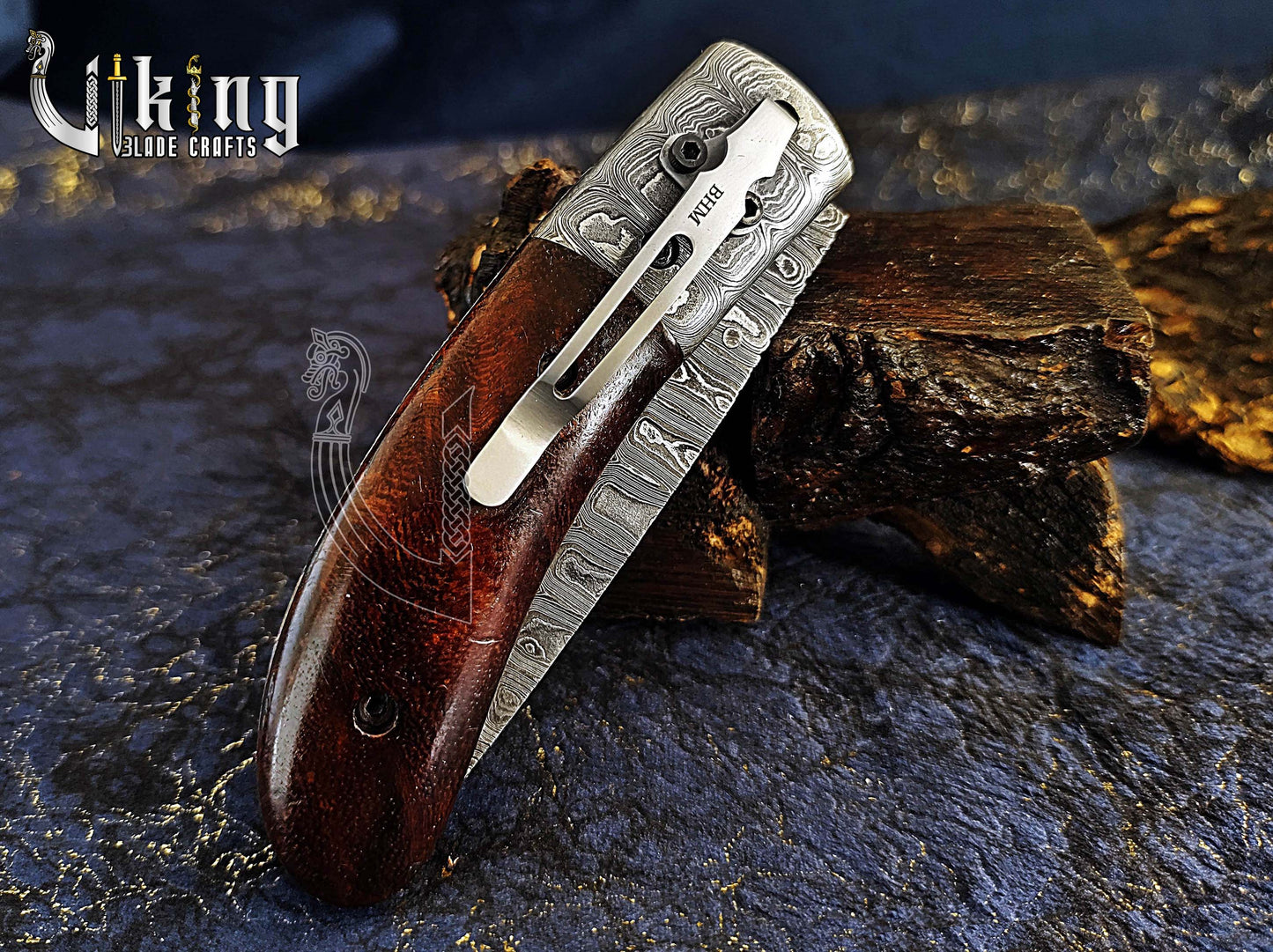 Handmade Damascus Steel EDC Folding Pocket Knife with Easy Lock