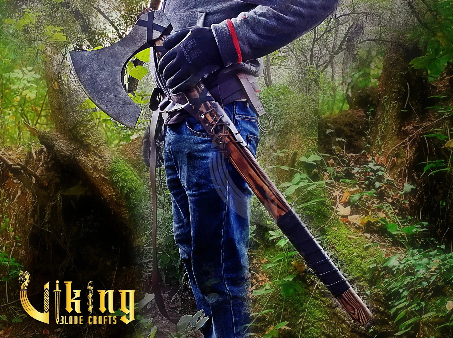 Handmade 36" Long Viking Battle Axe – High Carbon Steel Blade & Carved Raven Shield Viking_Blade_Crafts