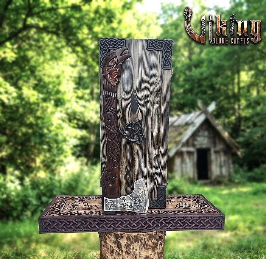 Raven Viking Axe | Hand Carved Handle | Forged Steel Hrafn