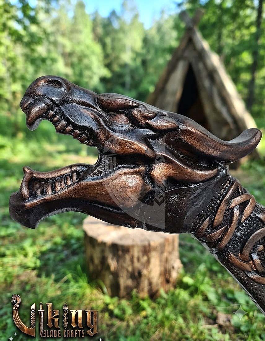 The Wyrmforged 23" Hand-Forged Norse Carved Dragon Rosewood Axe