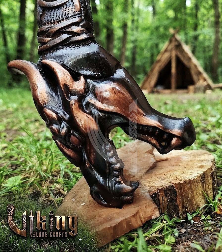 The Wyrmforged 23" Hand-Forged Norse Carved Dragon Rosewood Axe