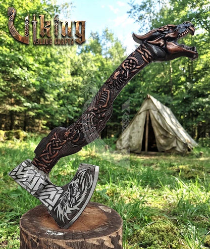 The Níðhöggr Vanguard II: 23" Hand-Forged Dragon Rosewood Axe