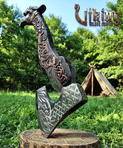 The Wyrmforged 23" Hand-Forged Norse Carved Dragon Rosewood Axe