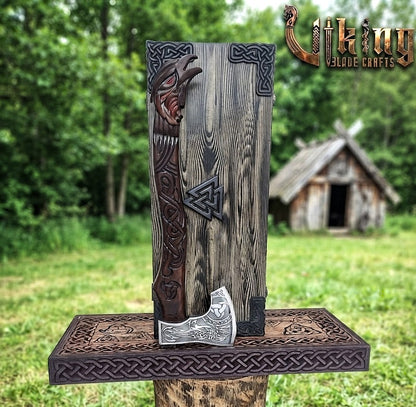 Raven Viking Axe | Hand Carved Handle | Forged Steel Hrafn