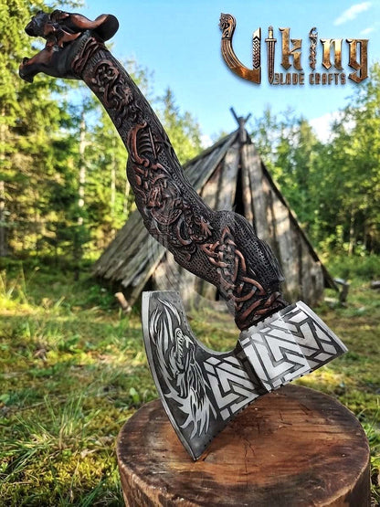 The Níðhöggr Vanguard II: 23" Hand-Forged Dragon Rosewood Axe