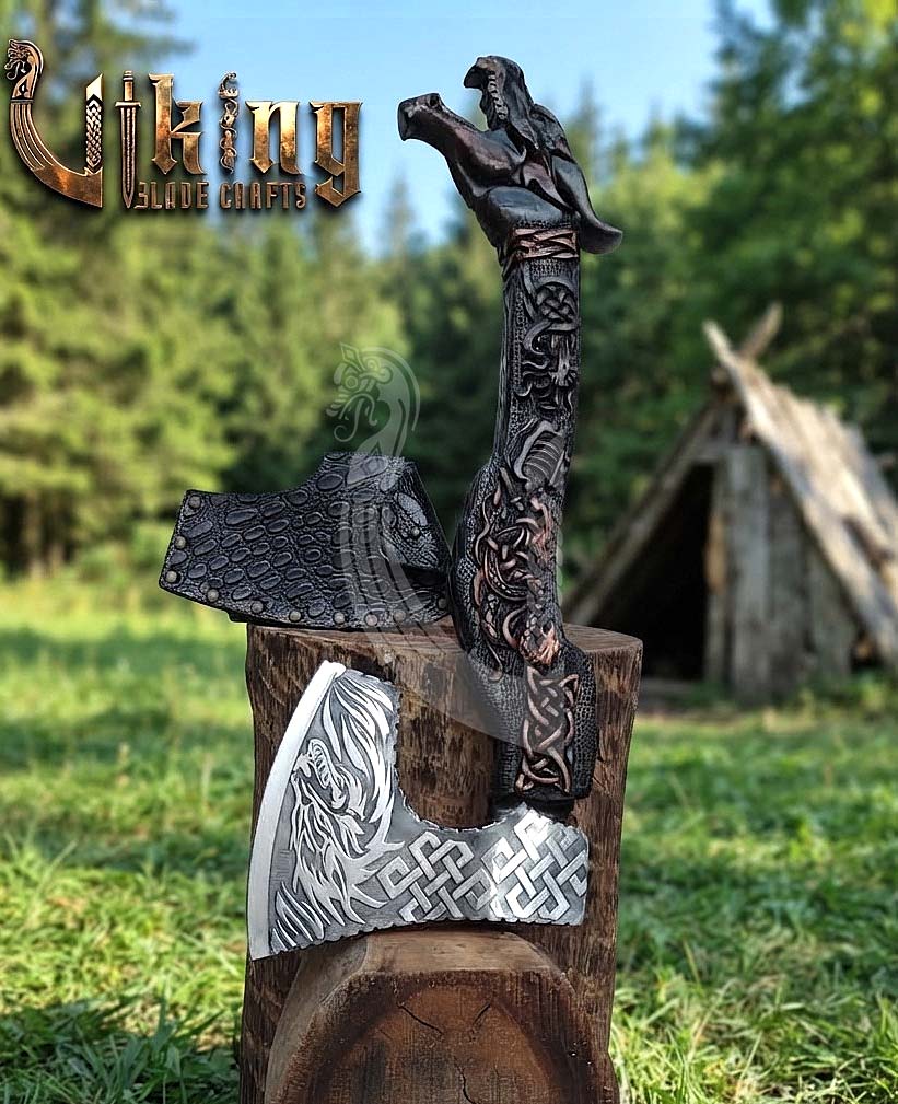 The Wyrmforged 23" Hand-Forged Norse Carved Dragon Rosewood Axe