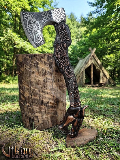 The Wyrmforged 23" Hand-Forged Norse Carved Dragon Rosewood Axe
