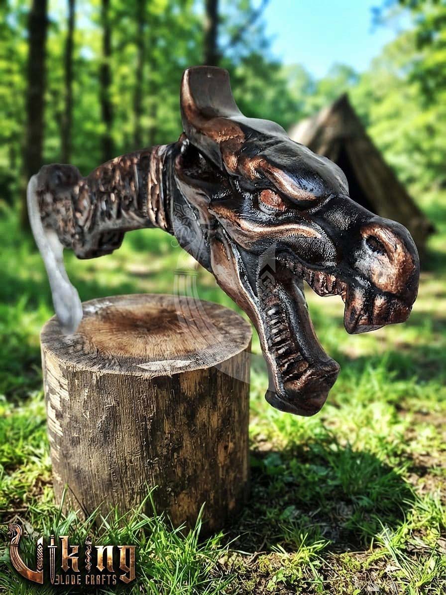 The Wyrmforged 23" Hand-Forged Norse Carved Dragon Rosewood Axe