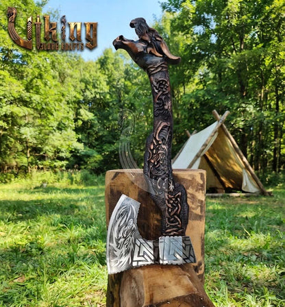 The Níðhöggr Vanguard II: 23" Hand-Forged Dragon Rosewood Axe