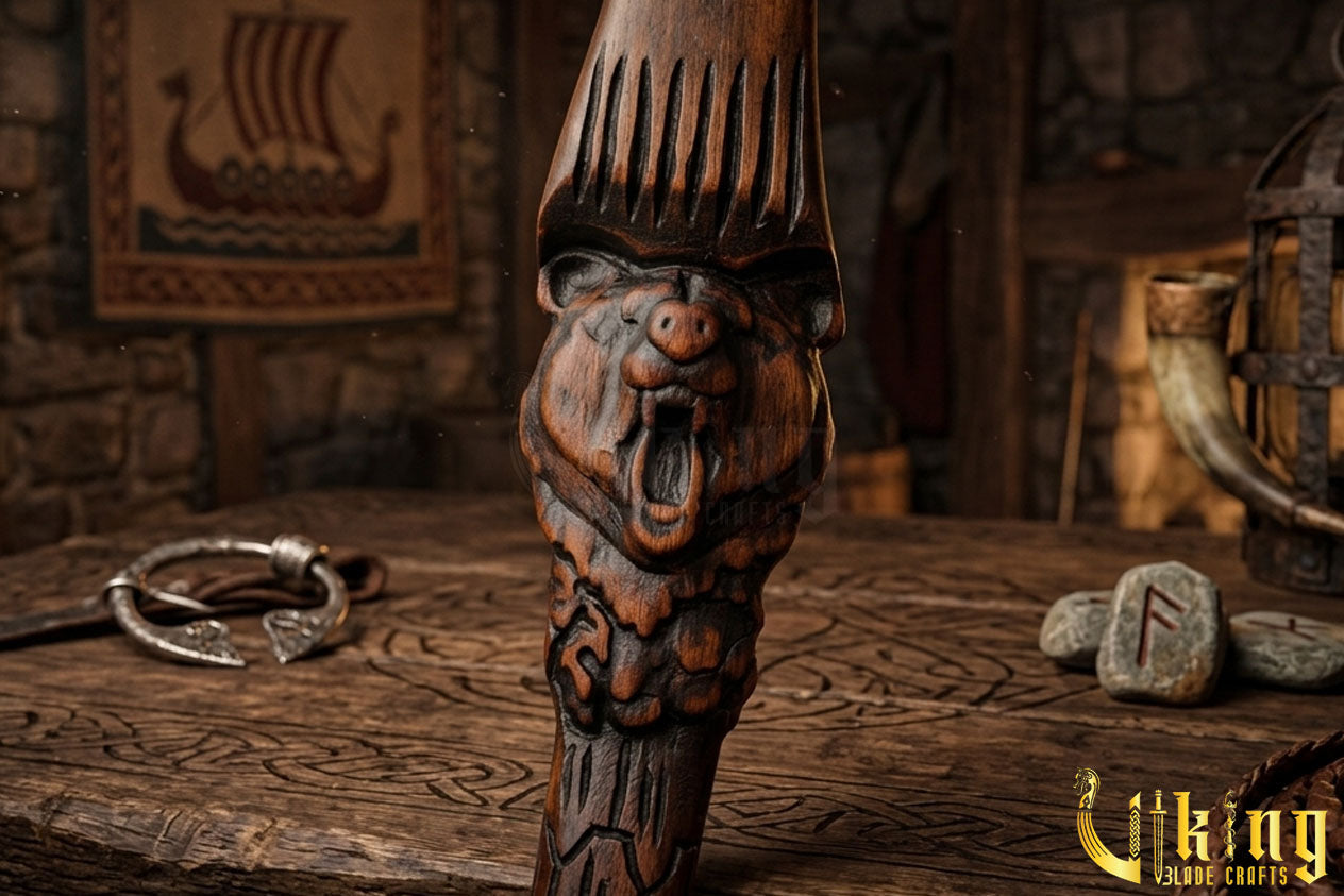 Hand-Carved Bear "bjǫrn" Handle Viking Axe | Custom Norse Axe