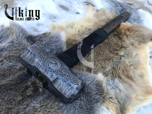 Crow Viking Hammer – Norse Berserker  Armory with Engraved Runes