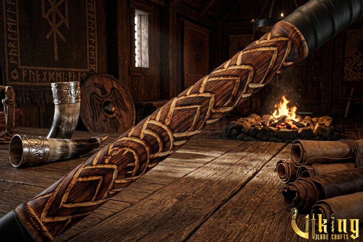 Custom Hand-Carved Forged Double Head Viking Axe & Leather Sheath -Viking Blade Crafts