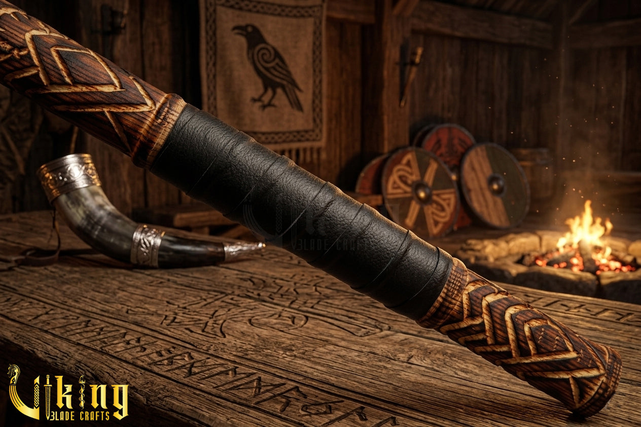 Custom Hand-Carved Forged Double Head Viking Axe & Leather Sheath -Viking Blade Crafts