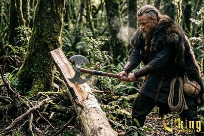 Custom Hand-Carved Forged Double Head Viking Axe & Leather Sheath -Viking Blade Crafts