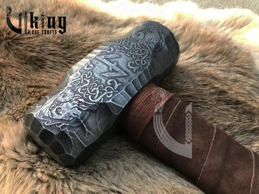 Hand Engraved Eihwaz Rune Viking Hammer with Norse Symbolic Power