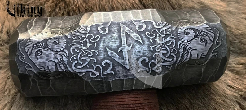 Hand Engraved Eihwaz Rune Viking Hammer with Norse Symbolic Power