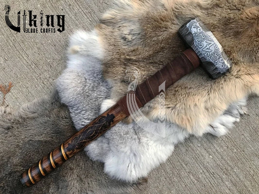 Hand Engraved Eihwaz Rune Viking Hammer with Norse Symbolic Power