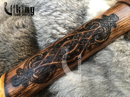 Hand Engraved Eihwaz Rune Viking Hammer with Norse Symbolic Power