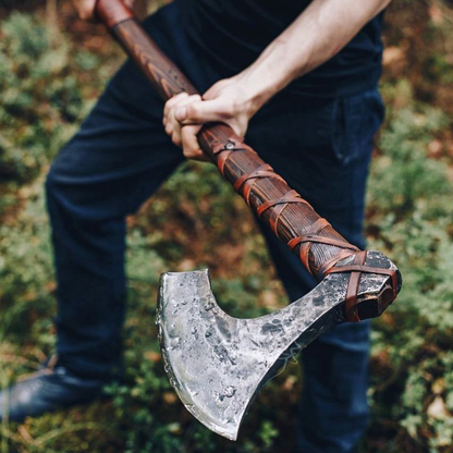 Forged Head Long Viking Axe with Ash Wood Handle and Leather Sheath