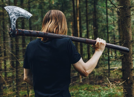 Forged Head Long Viking Axe with Ash Wood Handle and Leather Sheath