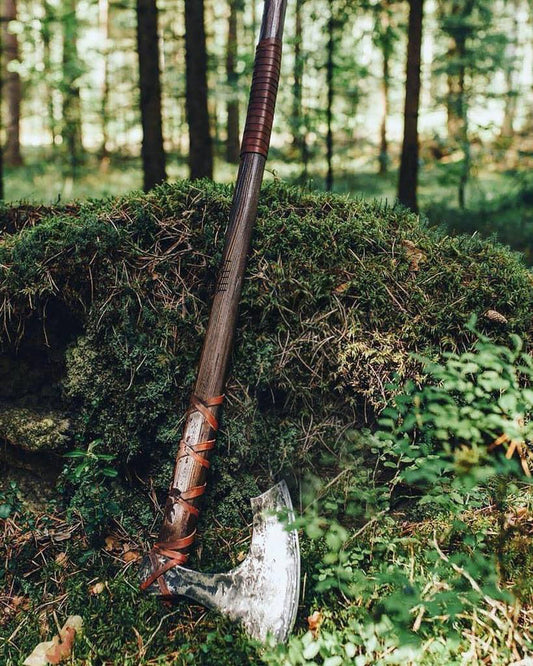 Forged Head Long Viking Axe with Ash Wood Handle and Leather Sheath