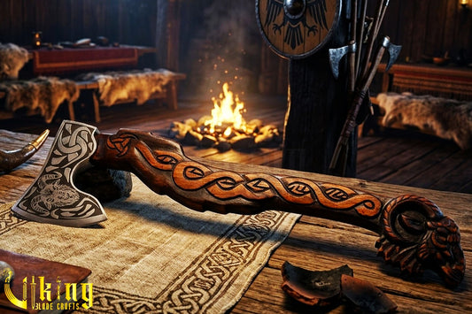 Thor’s Geit Viking Axe | Goat Totem Carving | Hand-Forged Steel