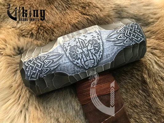 Hand Engraved Bear Viking Hammer – Norse Symbolic Warrior Tool