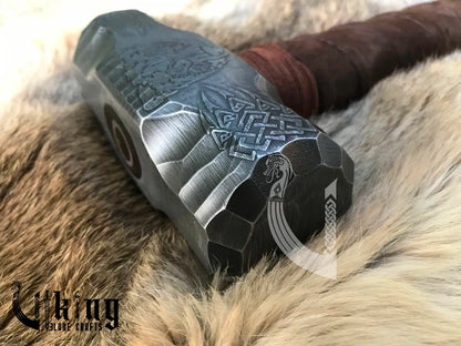 Hand Engraved Bear Viking Hammer – Norse Symbolic Warrior Tool