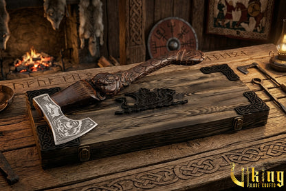 Hand-Carved Bear "bjǫrn" Handle Viking Axe | Custom Norse Axe