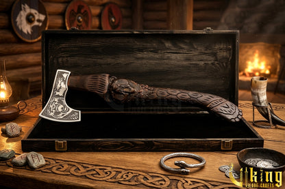 Hand-Carved Bear "bjǫrn" Handle Viking Axe | Custom Norse Axe
