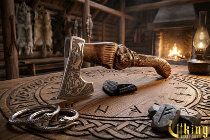 Hand-Carved Bear "bjǫrn" Handle Viking Axe | Custom Norse Axe
