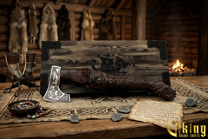 Hand-Carved Bear "bjǫrn" Handle Viking Axe | Custom Norse Axe