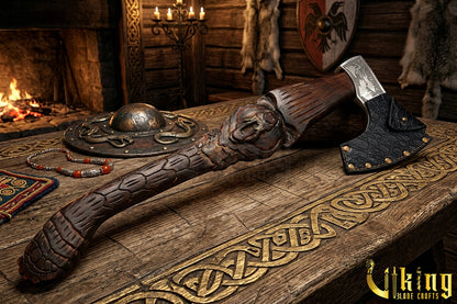 Hand-Carved Bear "bjǫrn" Handle Viking Axe | Custom Norse Axe