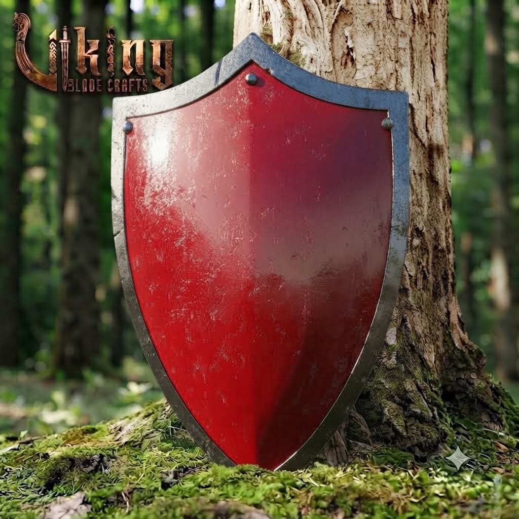 The Warlord’s Blood-Gate Mottled Crimson Crested Medieval Shield