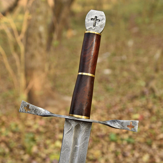 Hand-Forged Damascus Steel Medieval Knight Sword with Sheath
