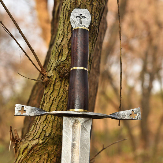 Hand-Forged Damascus Steel Medieval Knight Sword with Sheath