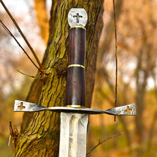 Hand-Forged Damascus Steel Medieval Knight Sword with Sheath