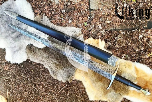 Norse Wolf Sword – Engraved Celtic Knot & Elder Futhark Rune Fantasy Blade