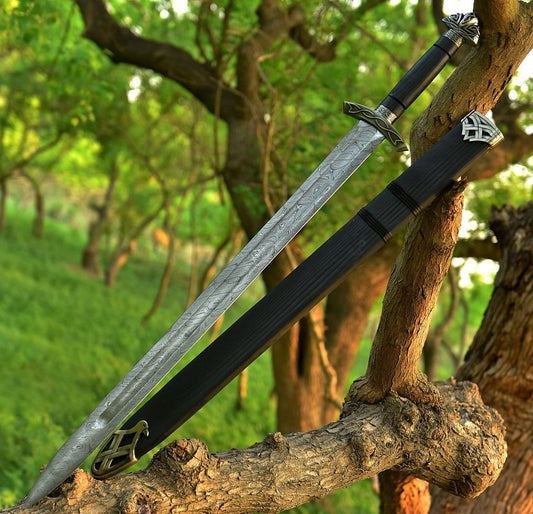 Damascus Steel Northmen Black Edition Viking Sword with Scabbard