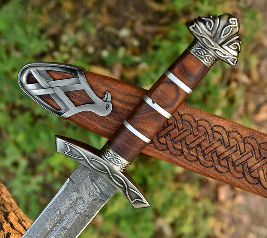 Handmade Damascus Steel Northmen Viking Sword with Scabbard