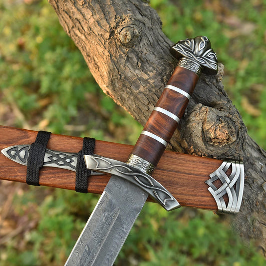 Handmade Damascus Steel Northmen Viking Sword with Scabbard