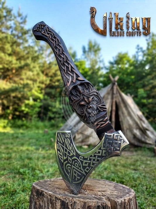 Hand-Forged 23" Norse Carved Owl Rosewood Axe | Owl Etched