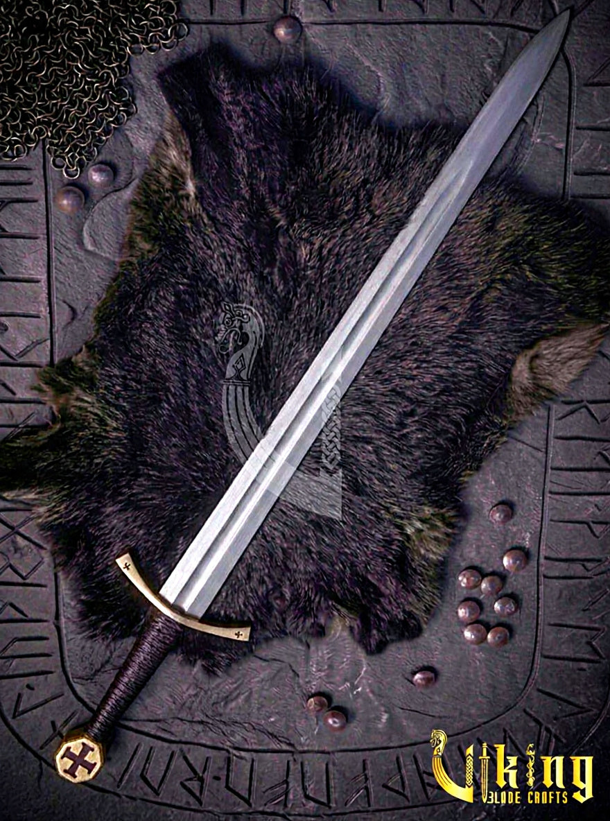 Authentic Handmade Medieval Cross Pattee Sword With Leather Scabbard