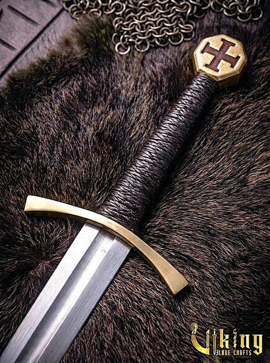 Authentic Handmade Medieval Cross Pattee Sword With Leather Scabbard
