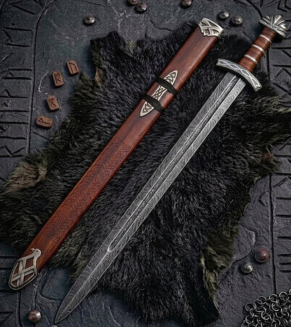 Handmade Damascus Steel Northmen Viking Sword with Scabbard