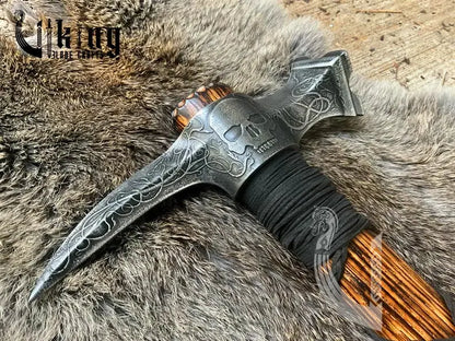Skull War Hammer – Metal Engraved Filigree Carbon Steel Viking Tool